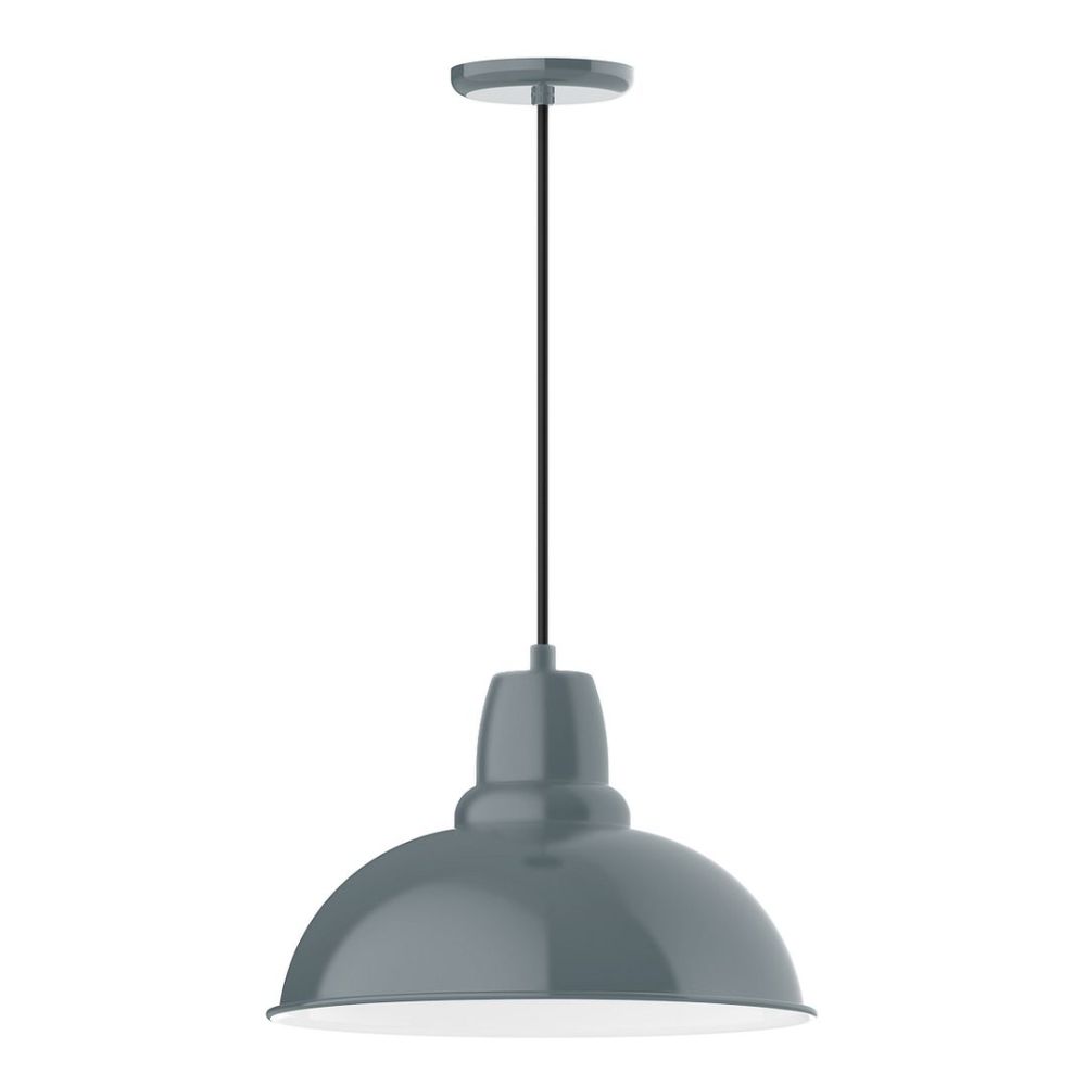 Montclair Lightworks PEB108-40-C16 16" Cafe Shade, Pendant With Navy Mini Tweed Fabric Cord And Canopy, Slate Gray